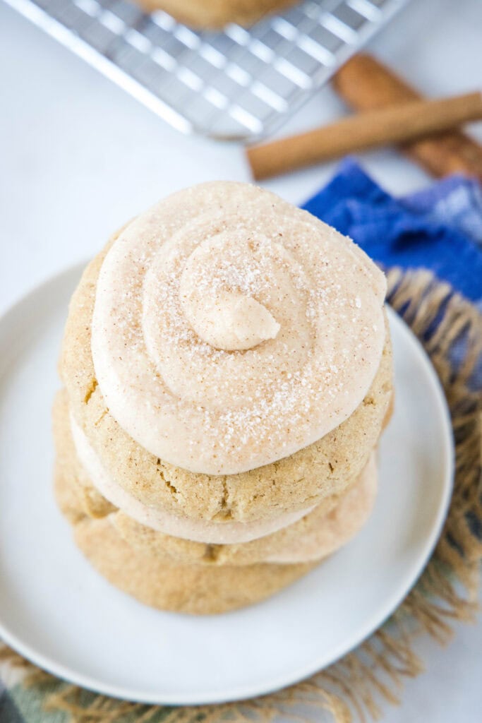 looking down on a plate with churro cookies