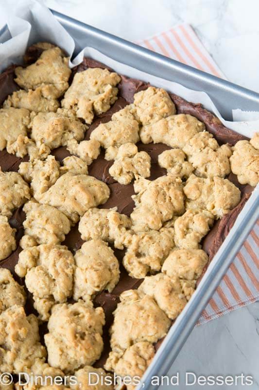 oatmeal fudge bars in baking pan