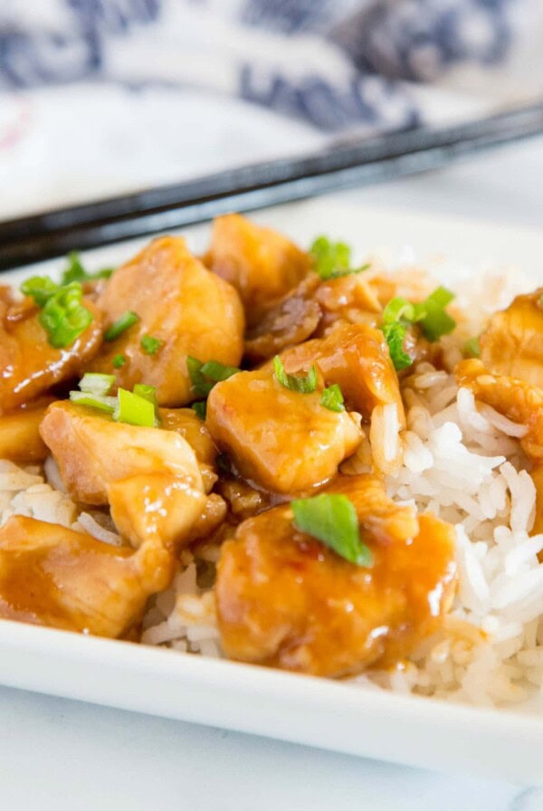 General Tso Chicken - this is an easy homemade takeout recipe you can make in just minutes any night of the week.  A lighter version without deep fried chicken, but still so full of flavor with just a little kick. 