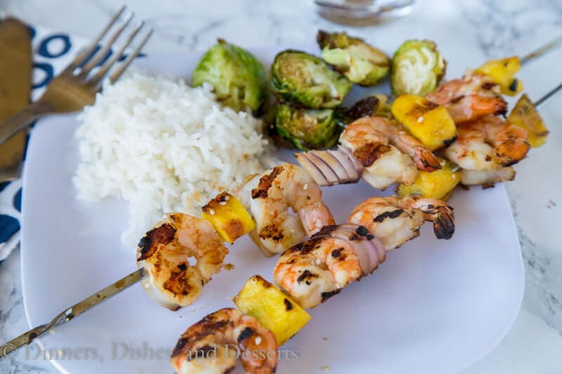 Grilled teriyaki shrimp kebabas on a plate
