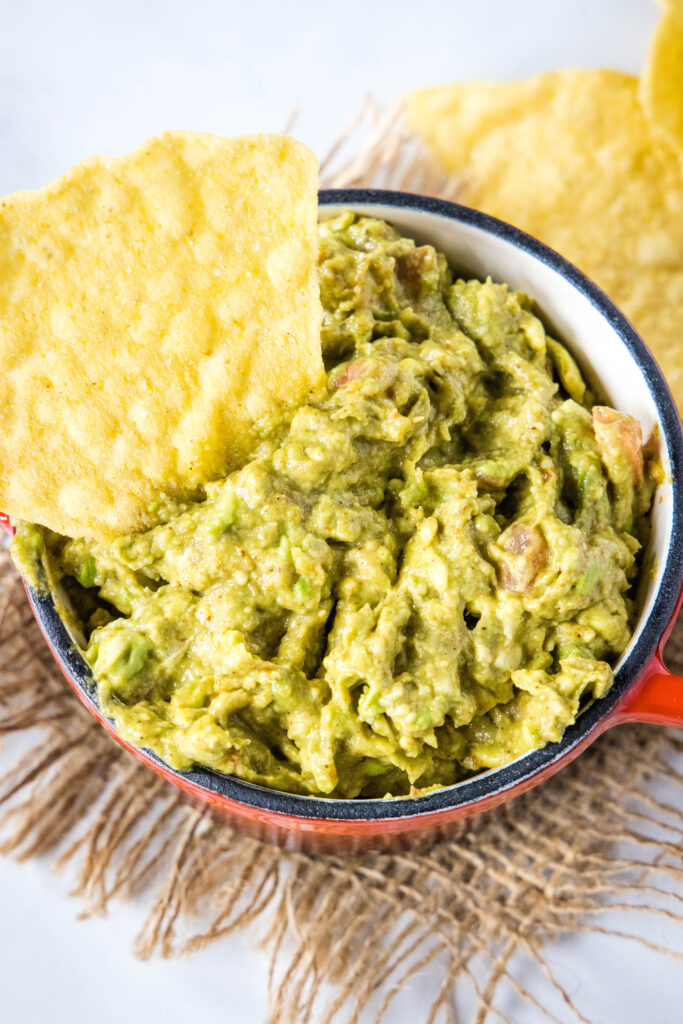 looking down on a bowl of guacamole