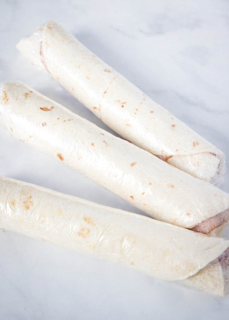 Ham & cheese rolled up in tortillas