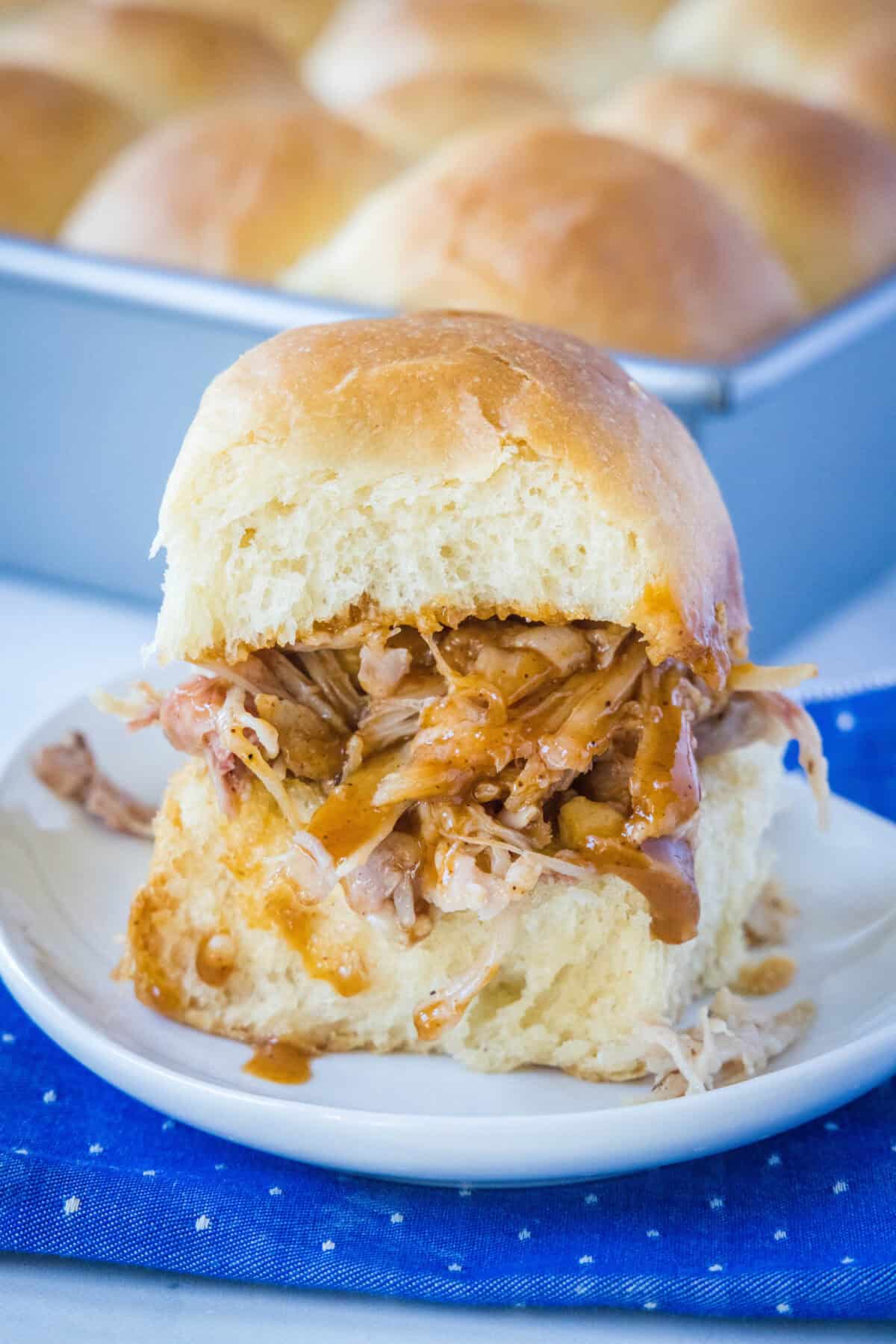 pulled pork on a hawaiian roll