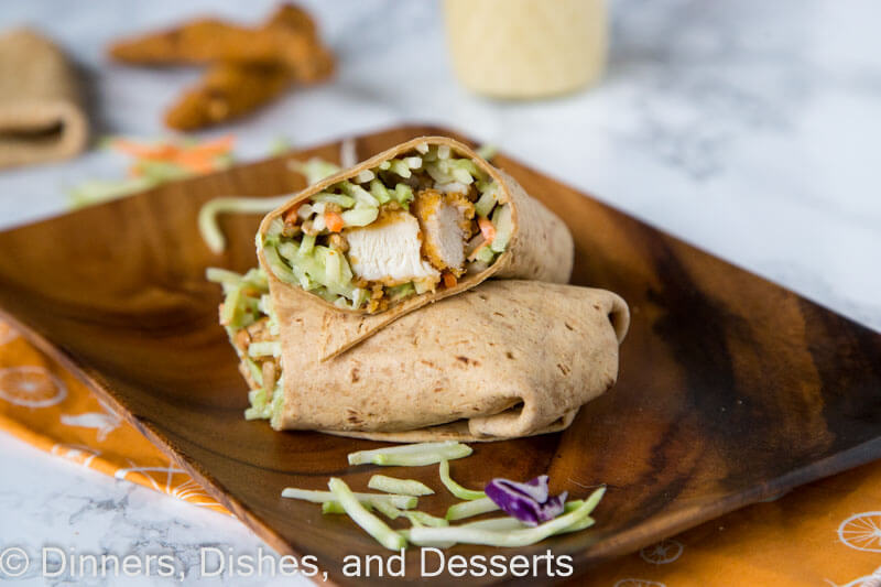 honey sesame chicken wraps on a plate