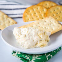Hot Artichoke Dip Recipe - this baked artichoke dip is creamy, cheesy, and the perfect appetizer for any get together. Easy to make ahead and always disappears quickly!