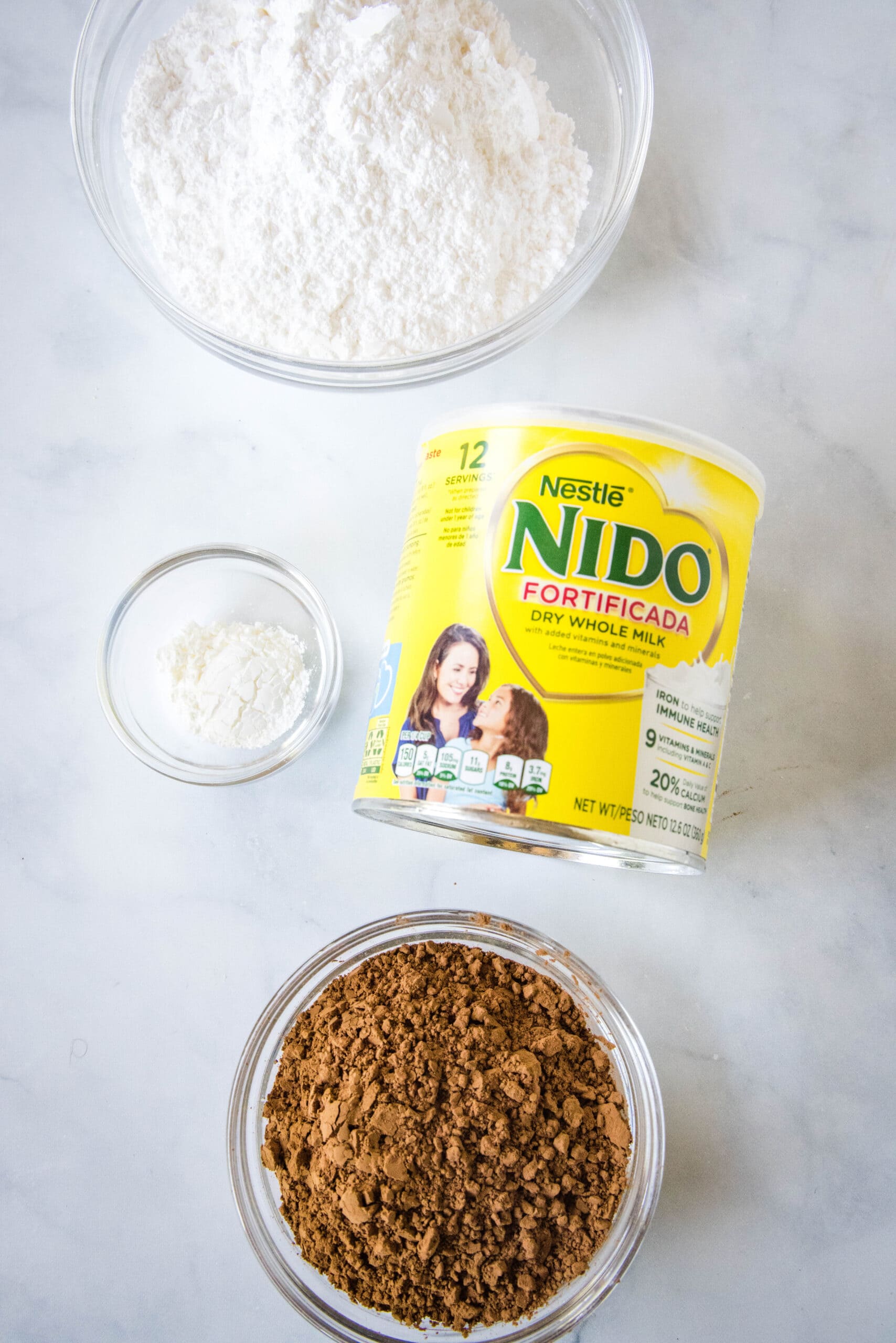 Homemade hot chocolate mix ingredients.