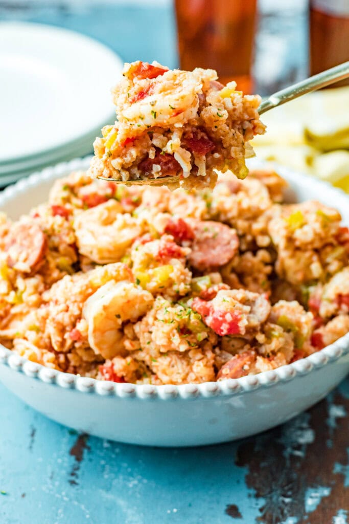 a spoonful of crock pot jambalaya