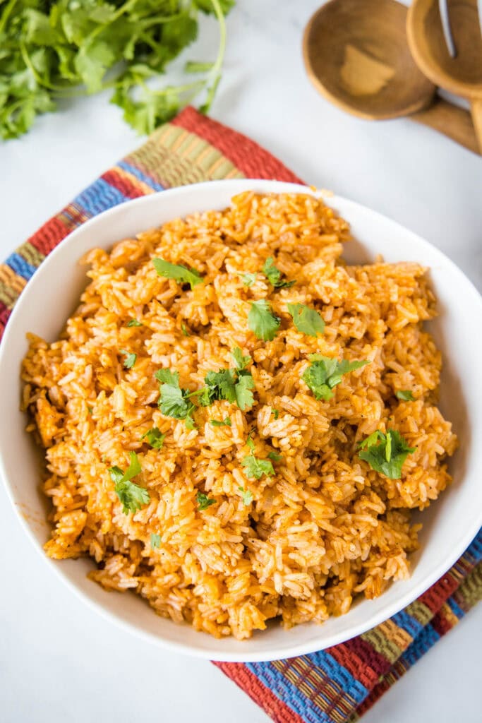 looking down on a bowl of instant pot mexican rice