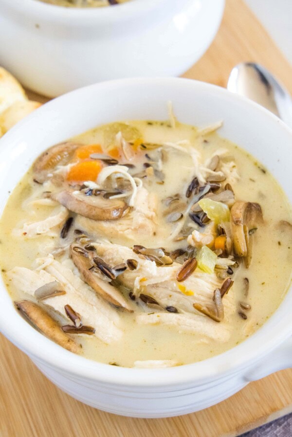cropped bowl of chicken wild rice soup