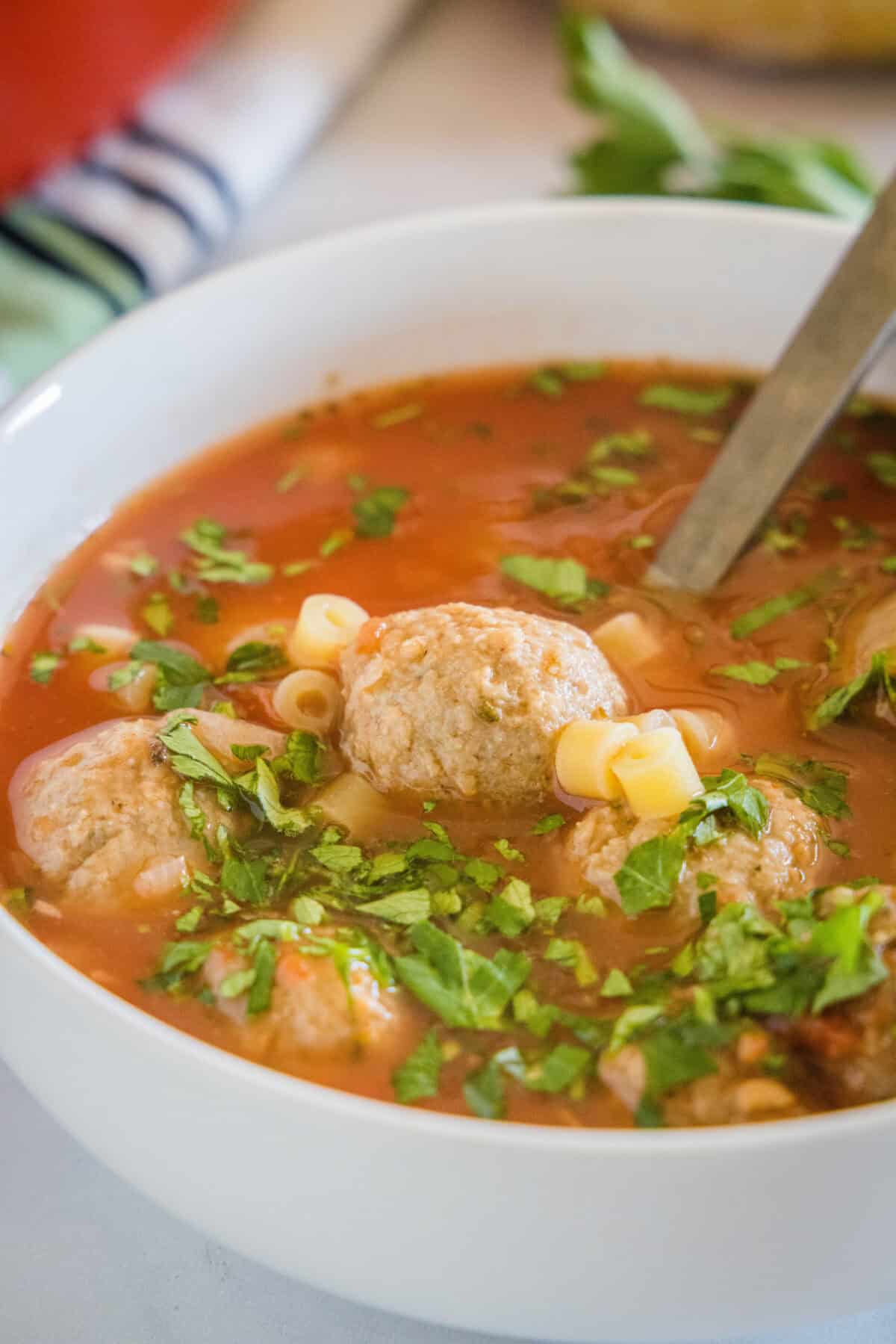 Italian meatball soup in a bowl
