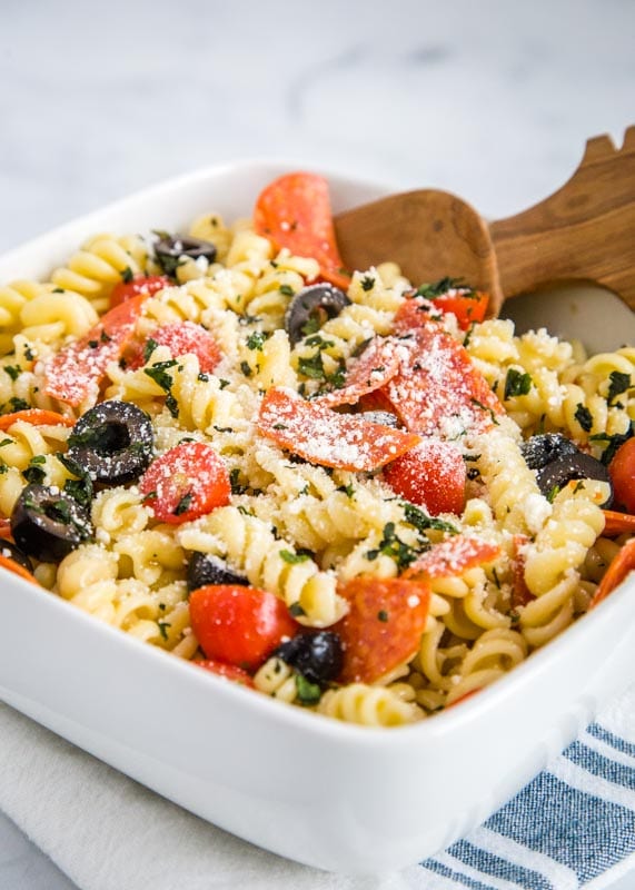 potluck pasta salad tossed with italian dressing