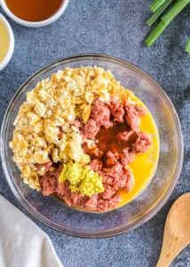 meatball ingredients in mixing bowl