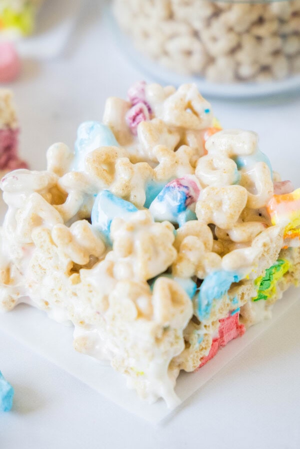 cropped close up lucky charms krispie treats