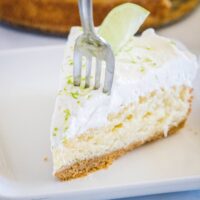 close up slice of take with a fork in it