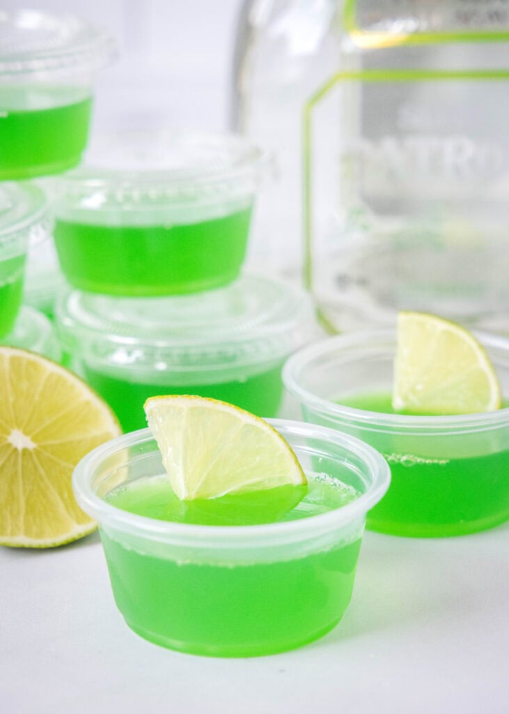 margarita flavored jello shots with slice of lime