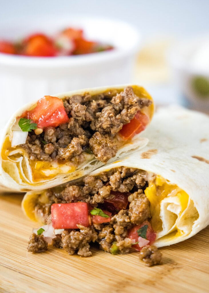 meximelt cut in half on a cutting board