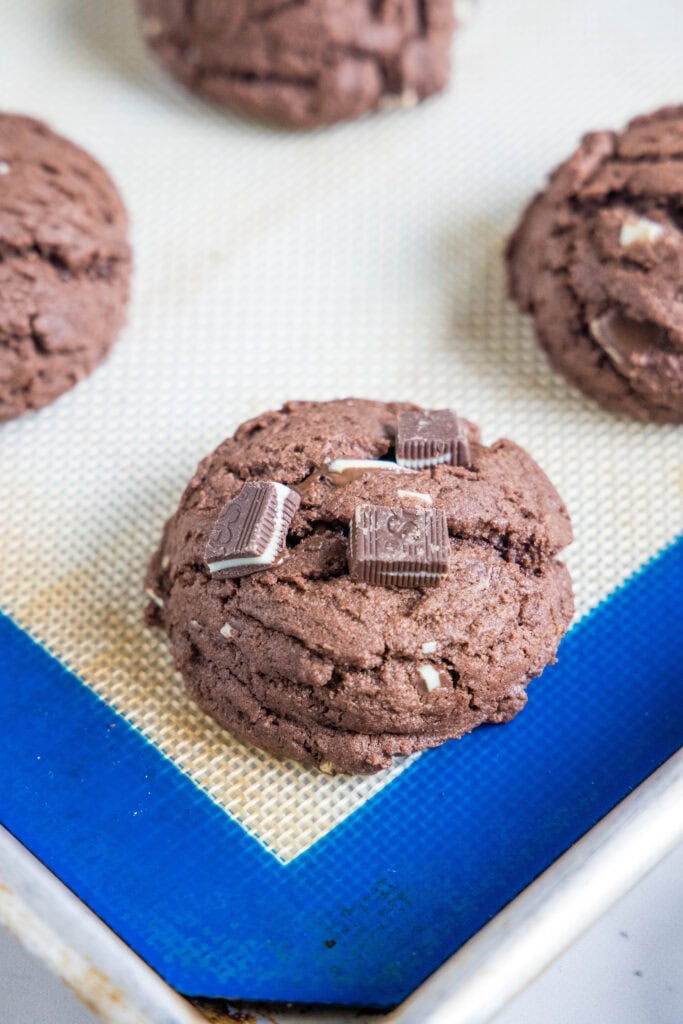 baked cookies topped with chopped andes mints