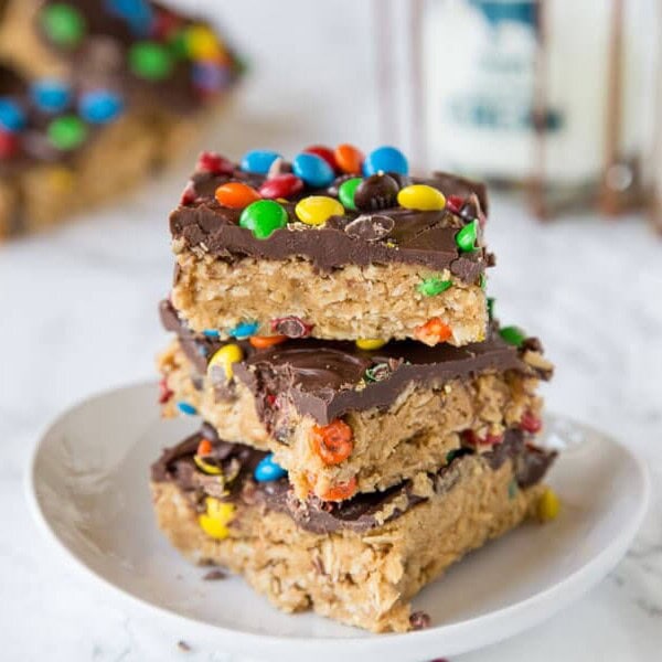 Monster Cookie No Bake Bars - all the flavors of classic monster cookies in a super easy no bake bar recipe. No heating up the oven to make these!