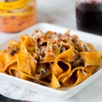 Pappardelle Pasta in Mushroom Sauce - a hearty thick cut pasta in a classic mushroom sauce. Inspired by Italy, made at home in under 30 minutes!