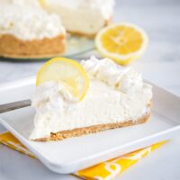 A slice of cake on a plate, with Cheesecake