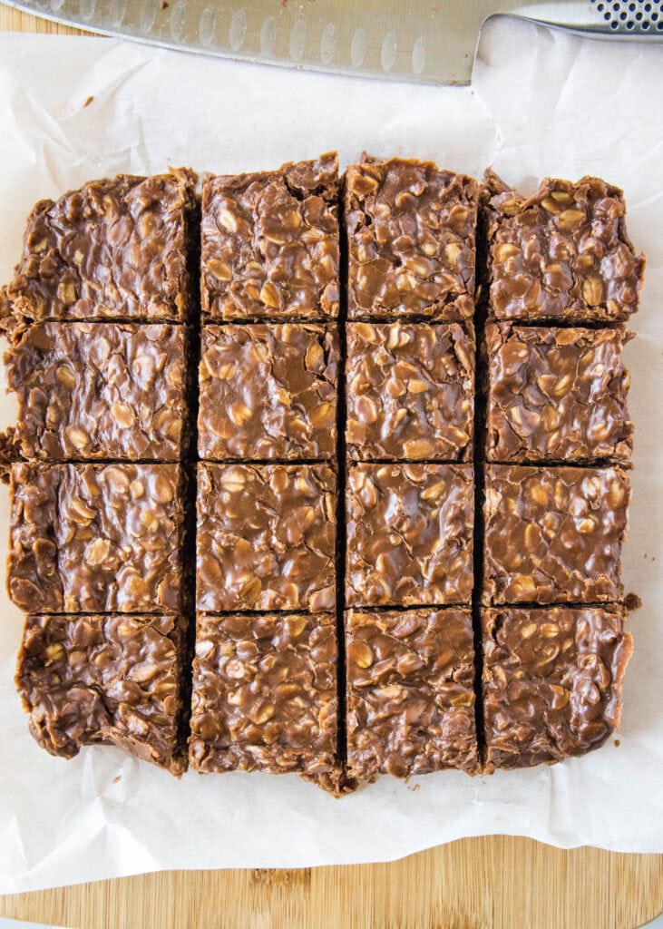 nutella bars sliced on a cutting board