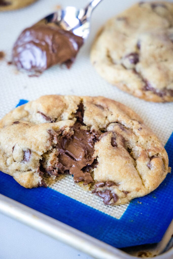 looking down on cookie with nutella in the center