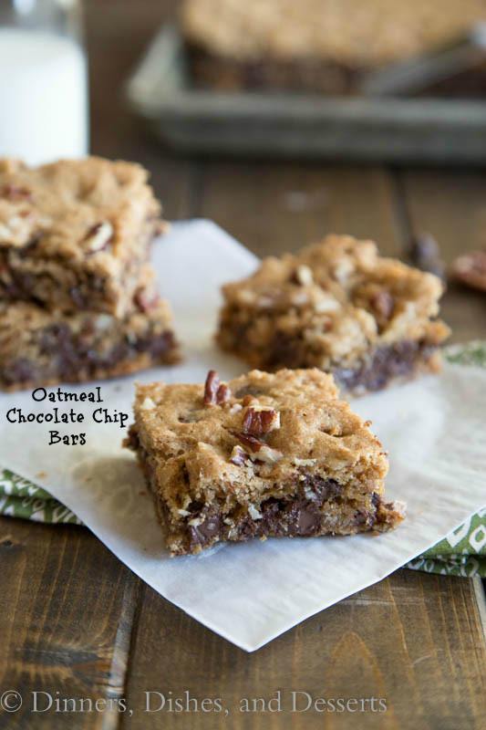 oatmeal chocolate chip bars on a napkin