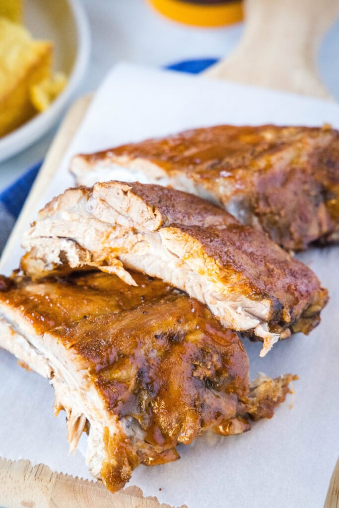 baked ribs on cutting board