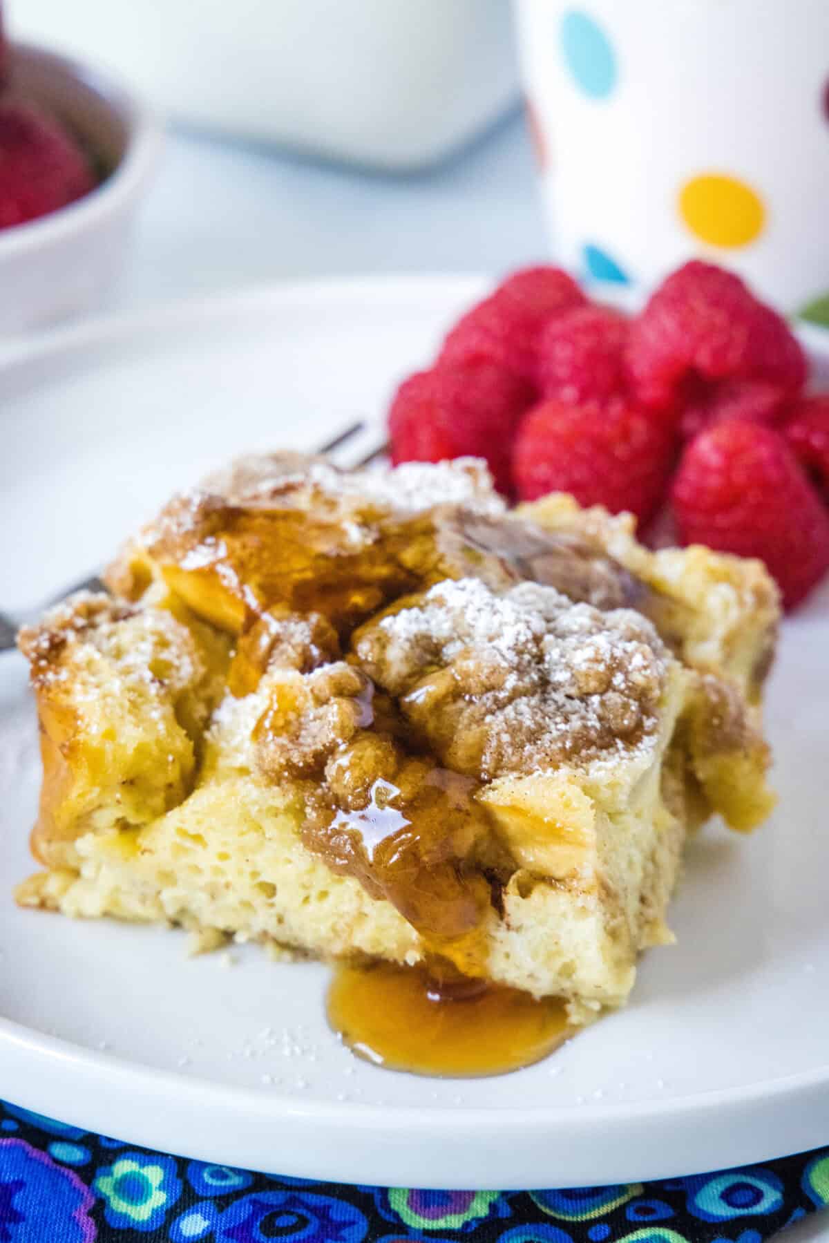 slice of french toast casserole on a plate