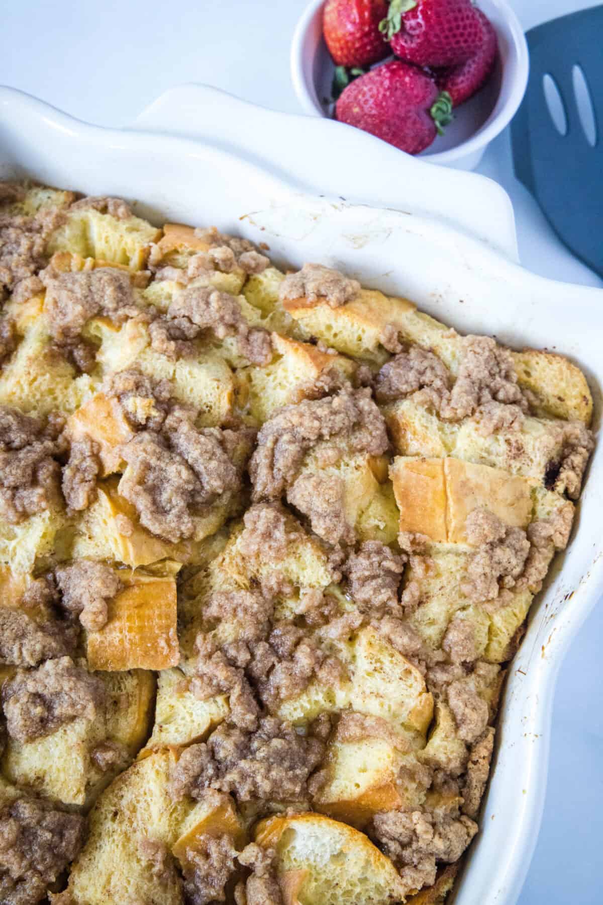 baked french toast casserole in baking pan
