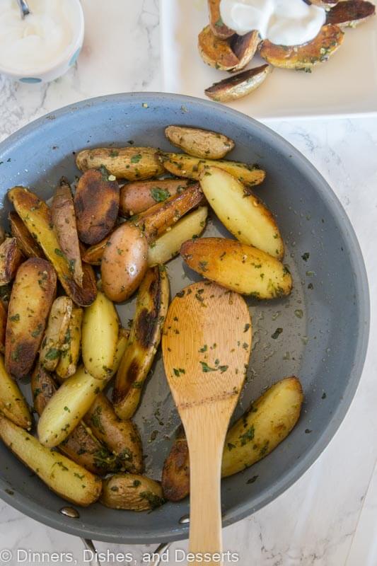 A plate of food, with Potato and Mojo