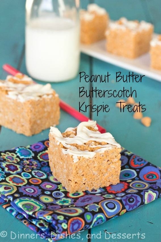 Peanut Butter Butterscotch Krispy Treats | @Dinnersdishesdessert Peanut Butter Butterscotch Krispy Treats