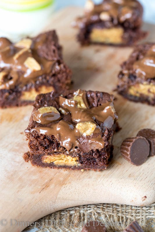 peanut butter cup brownie on a board