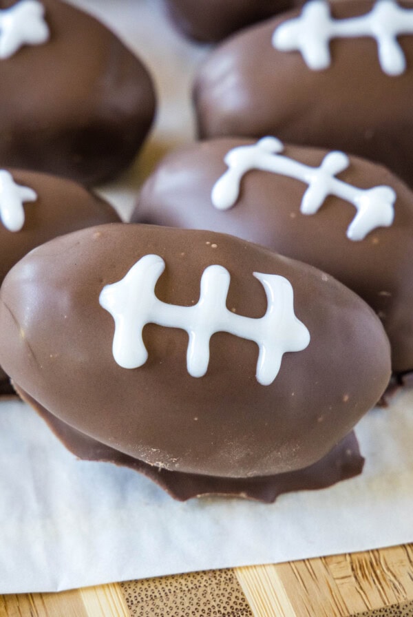 cropped close up peanut butter footballs