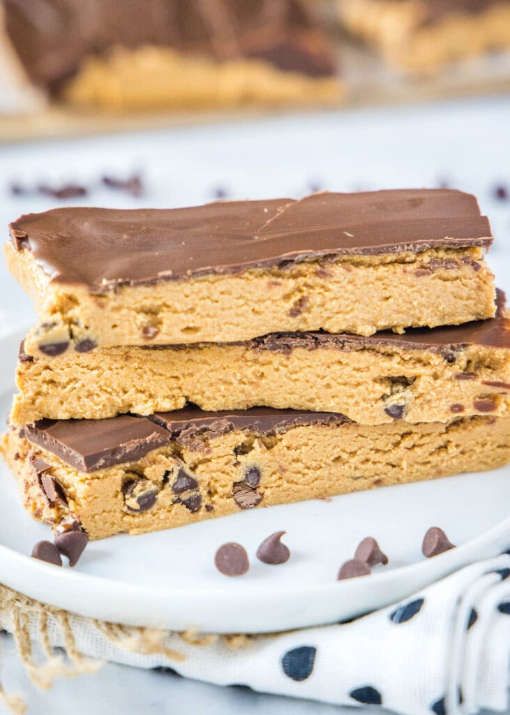 peanut butter protein bars on a white plate