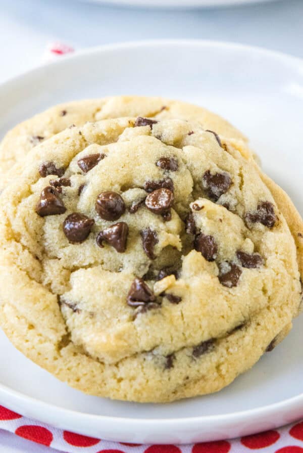 cropped close up chocolate chip cookie on a plate