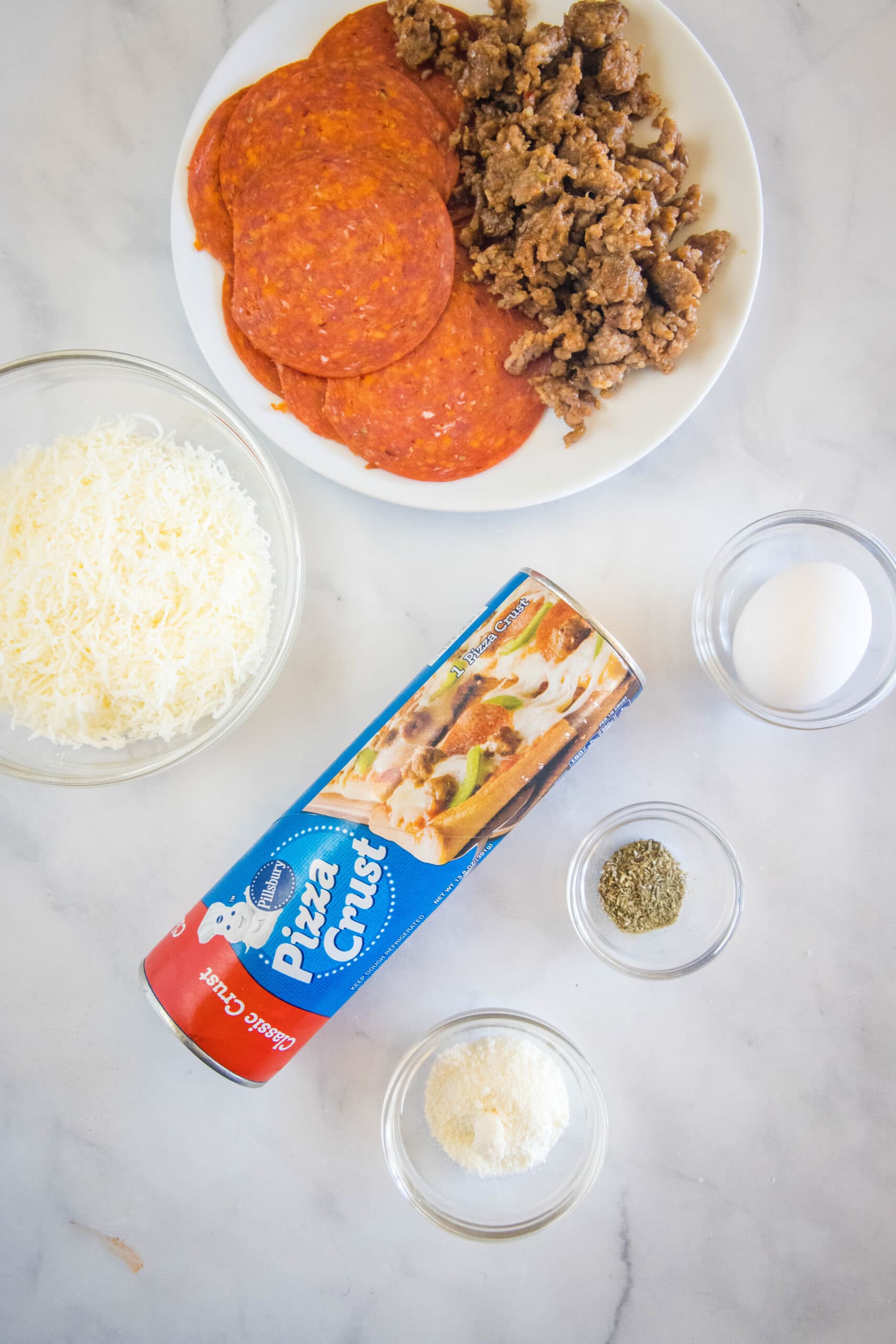 Pizza bread ingredients.