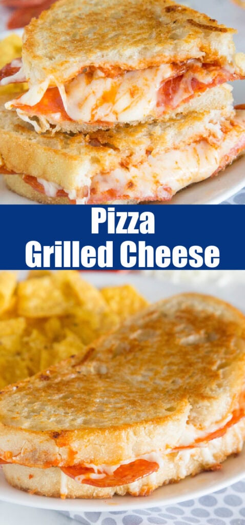 close up grilled cheese sandwich with pepperoni