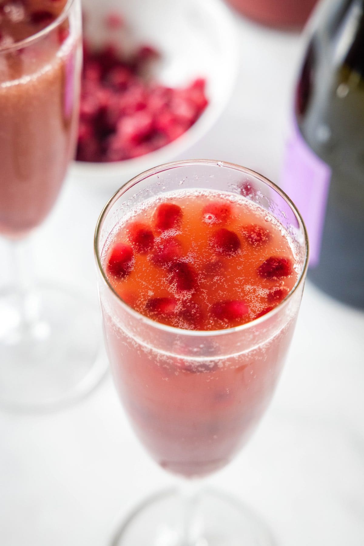 pomegranate mimosa with pomegranate seeds