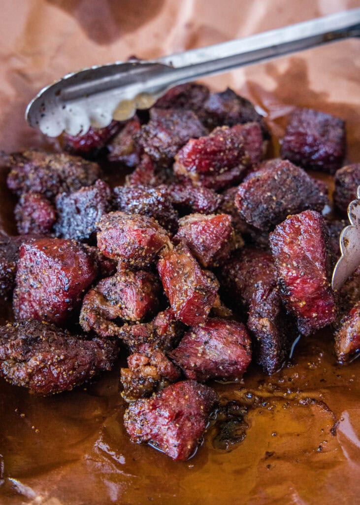burnt ends with chuck roast on butcher paper