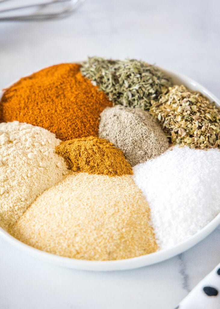 seasonings on a plate for pork chops