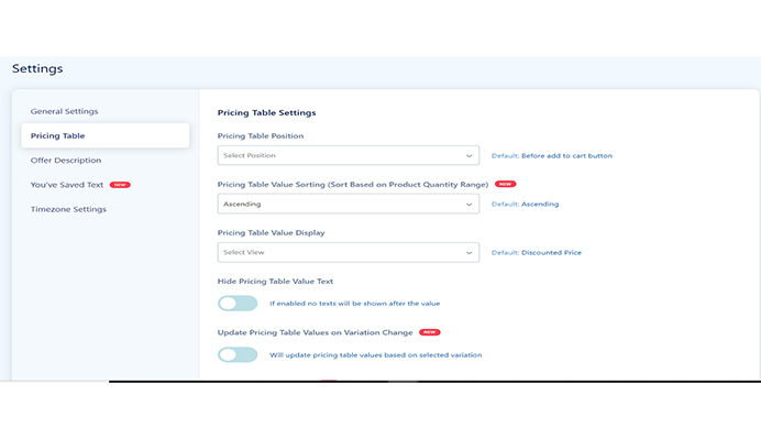 Pricing Table 