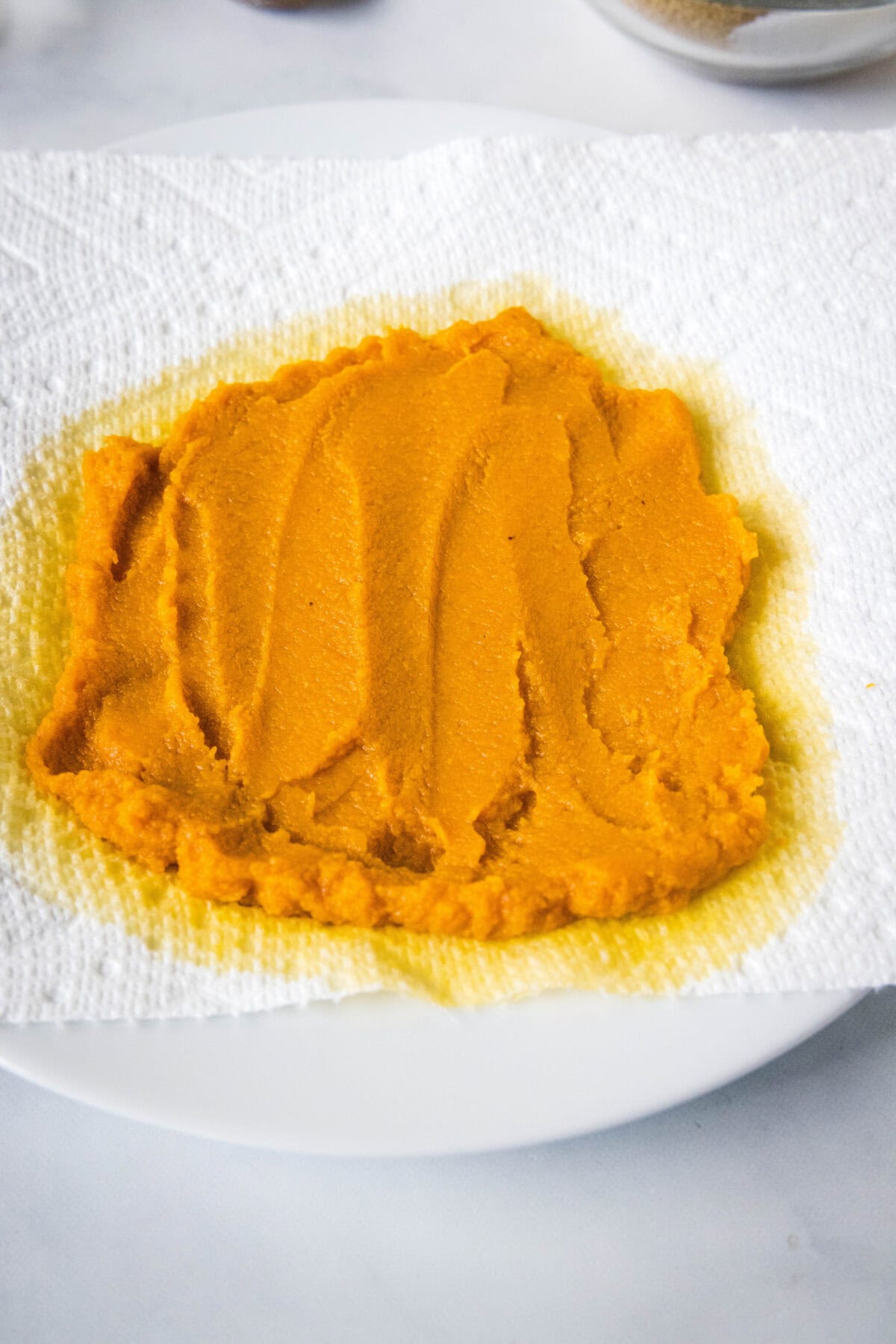 pumpkin puree on a paper towel