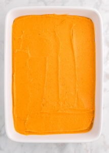 pumpkin mousse layer in baking pan