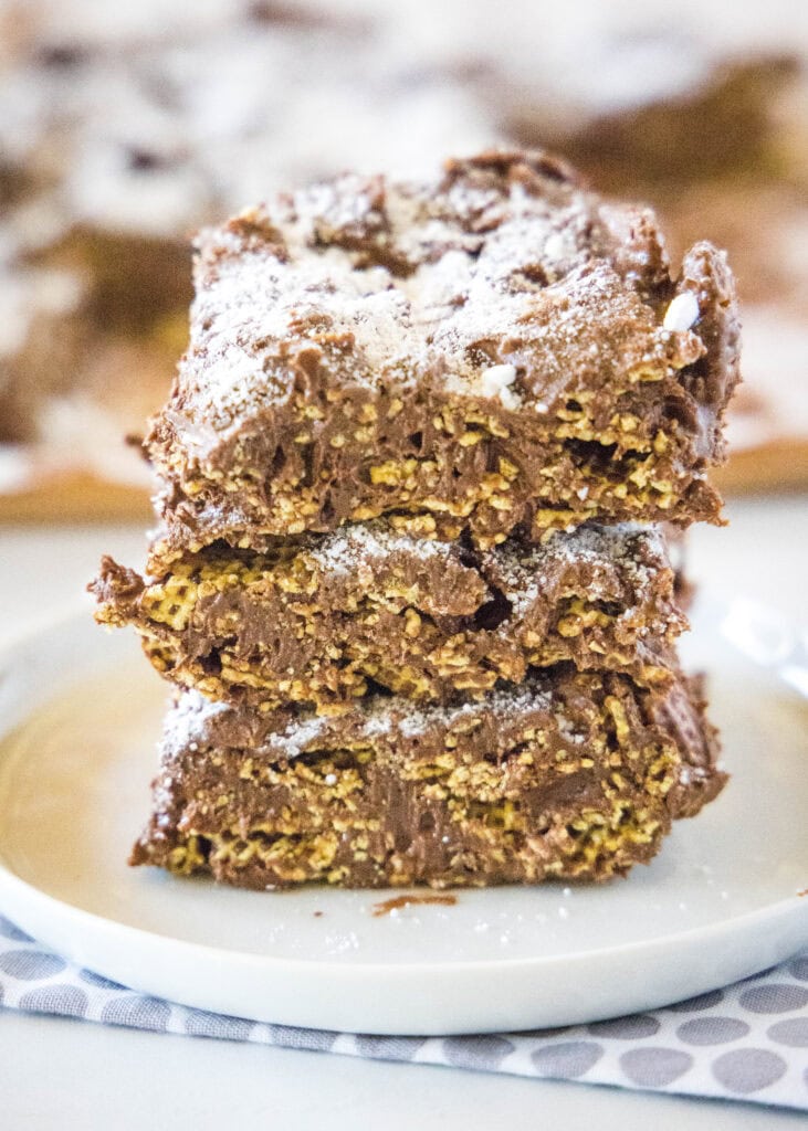 stack of bars on a white plate
