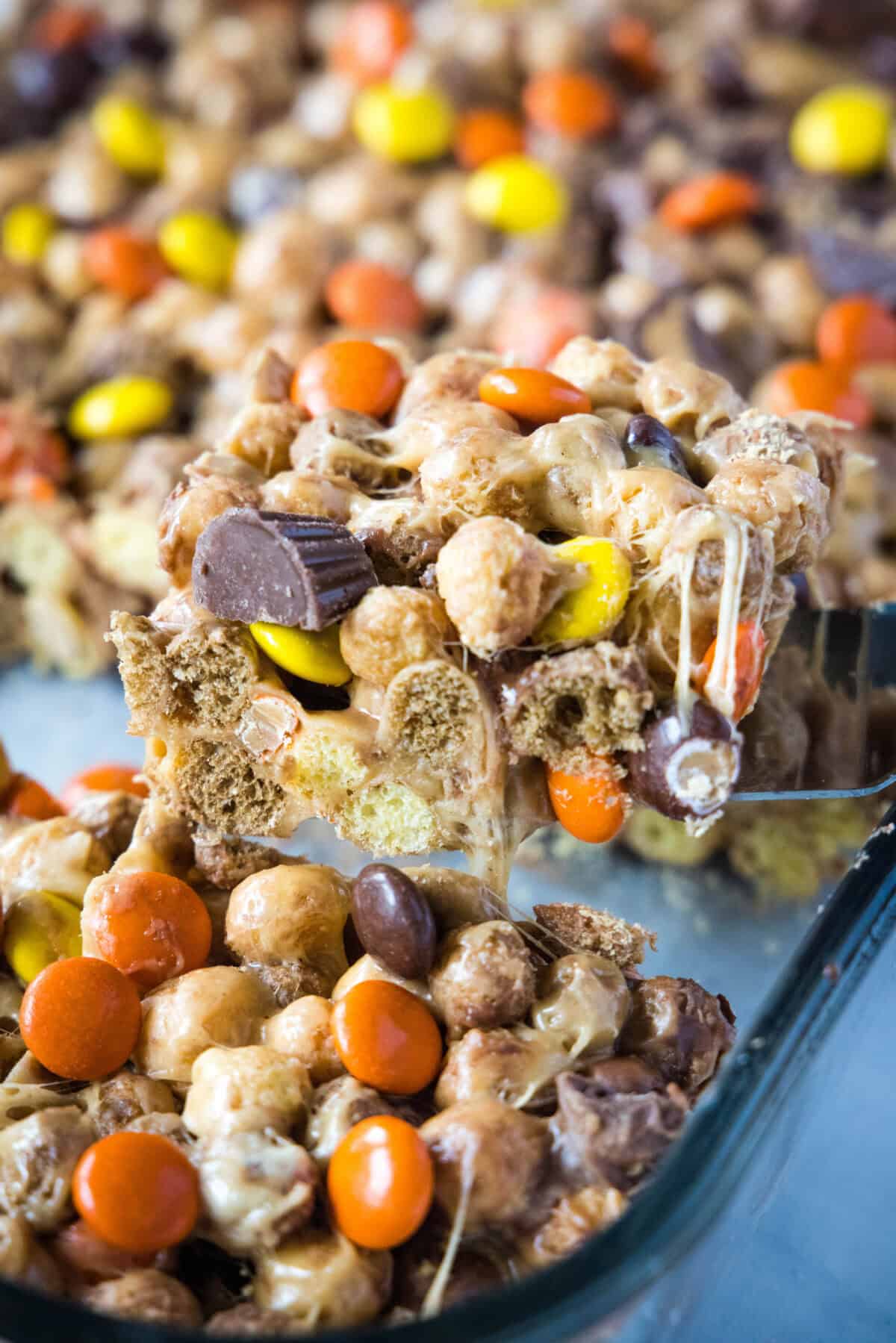 close up reese's puff bar on a spatcula