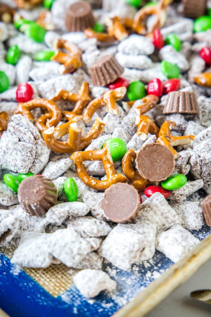 reindeer chow on a baking tray