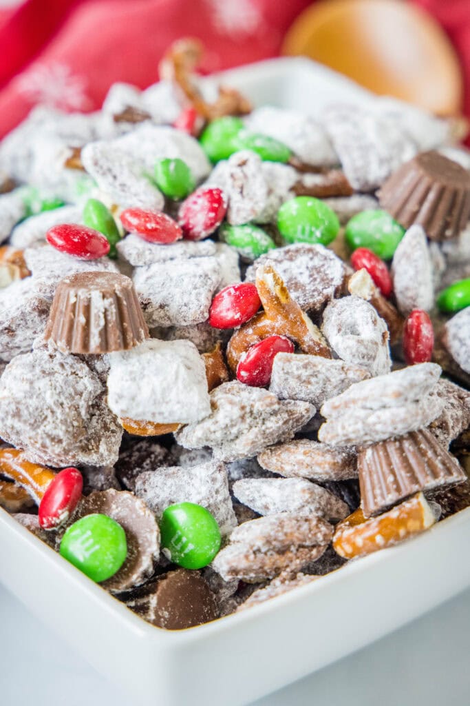 white bowl with reindeer chow