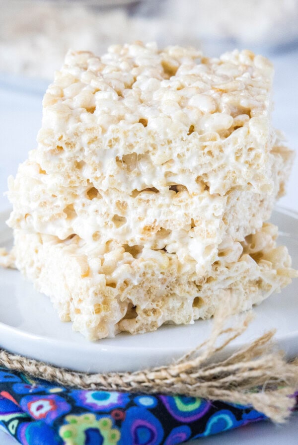 cropped close up stacked cereal treats on a plate