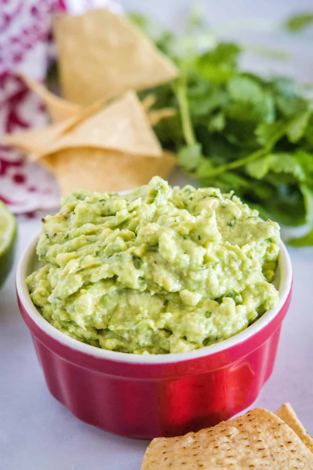 roasted garlic guacamole in a serving bowl